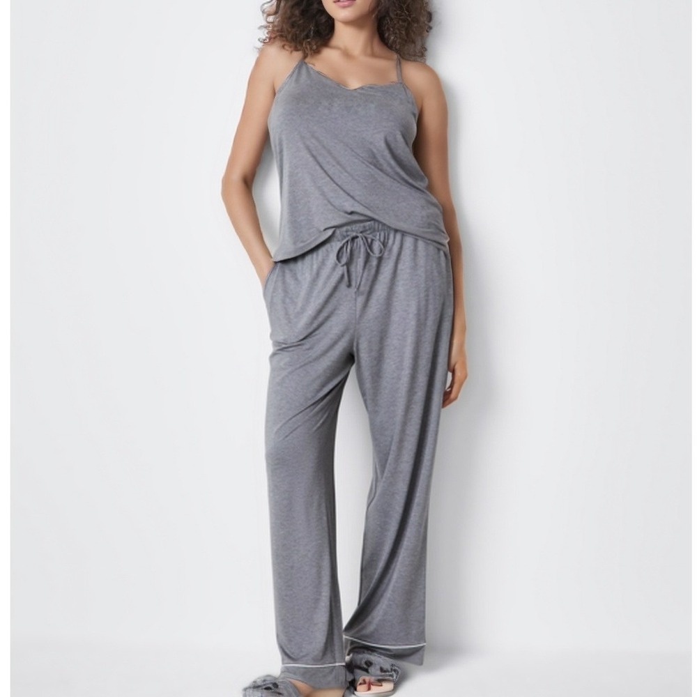 State of Day Women 2Pc Pajama Set XXL Gray Cami Wide Leg Pants PJs Sleepwear NWT